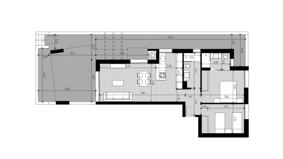 Планировка квартиры 2 спальни в ЖК Lo Marabu Bungalows № 5 (2D)